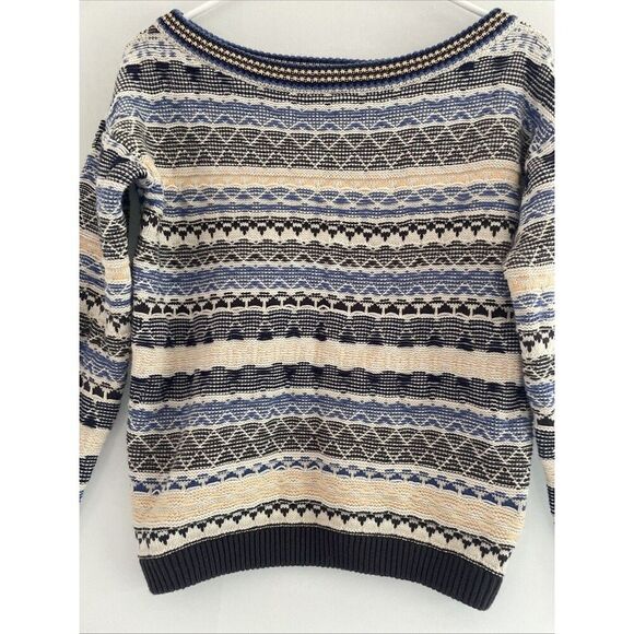 Tigerlily 3d Coogi‎ Like Sweater Made Boat Neck Blue Stripe Blue Women’s Small - Picture 3 of 11